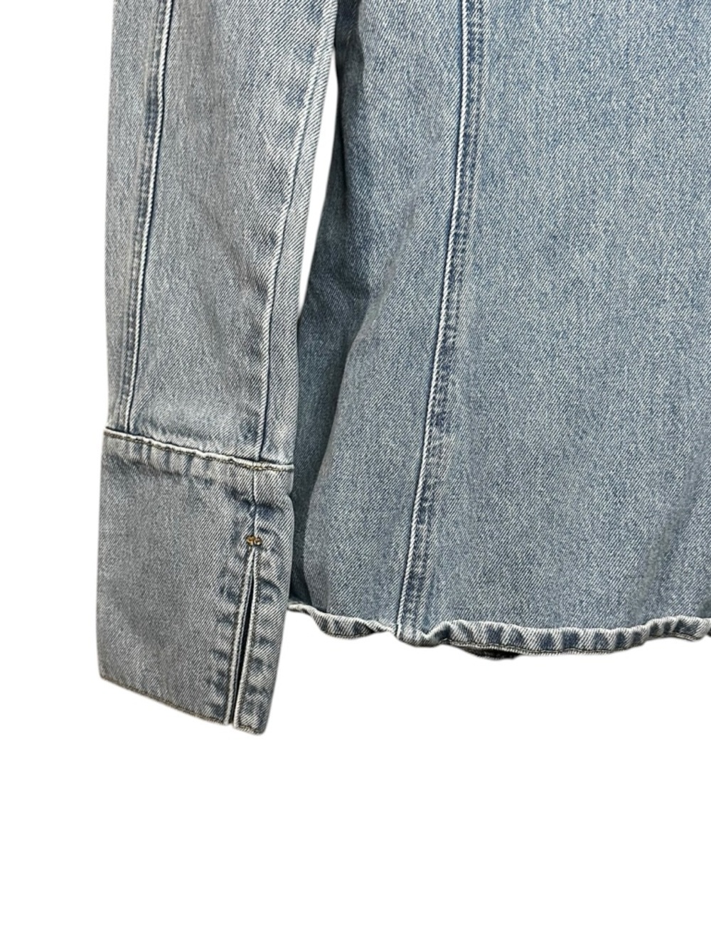 Meshki Light Wash Denim Jacket XS Fitted Button Front 100% Cotton - Picture 6 of 15
